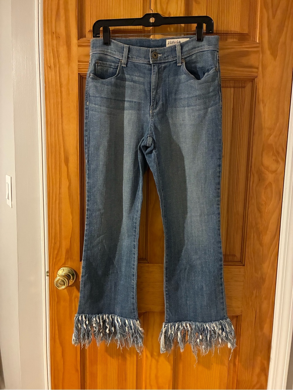 pistola Medium Blue Flared Jeans with Frayed Hem